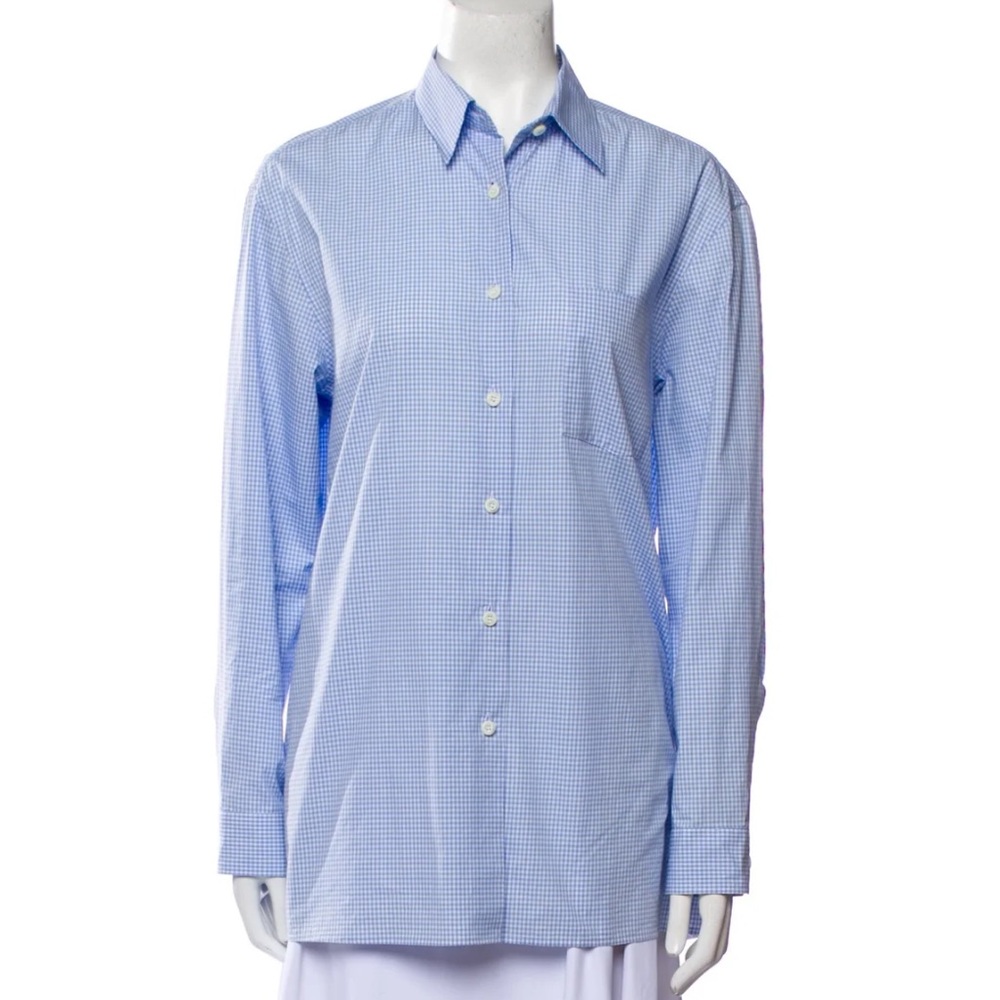 PRADA
Gingham Button-Front Shirt with Detachable Ruffle - Picture 5 of 8